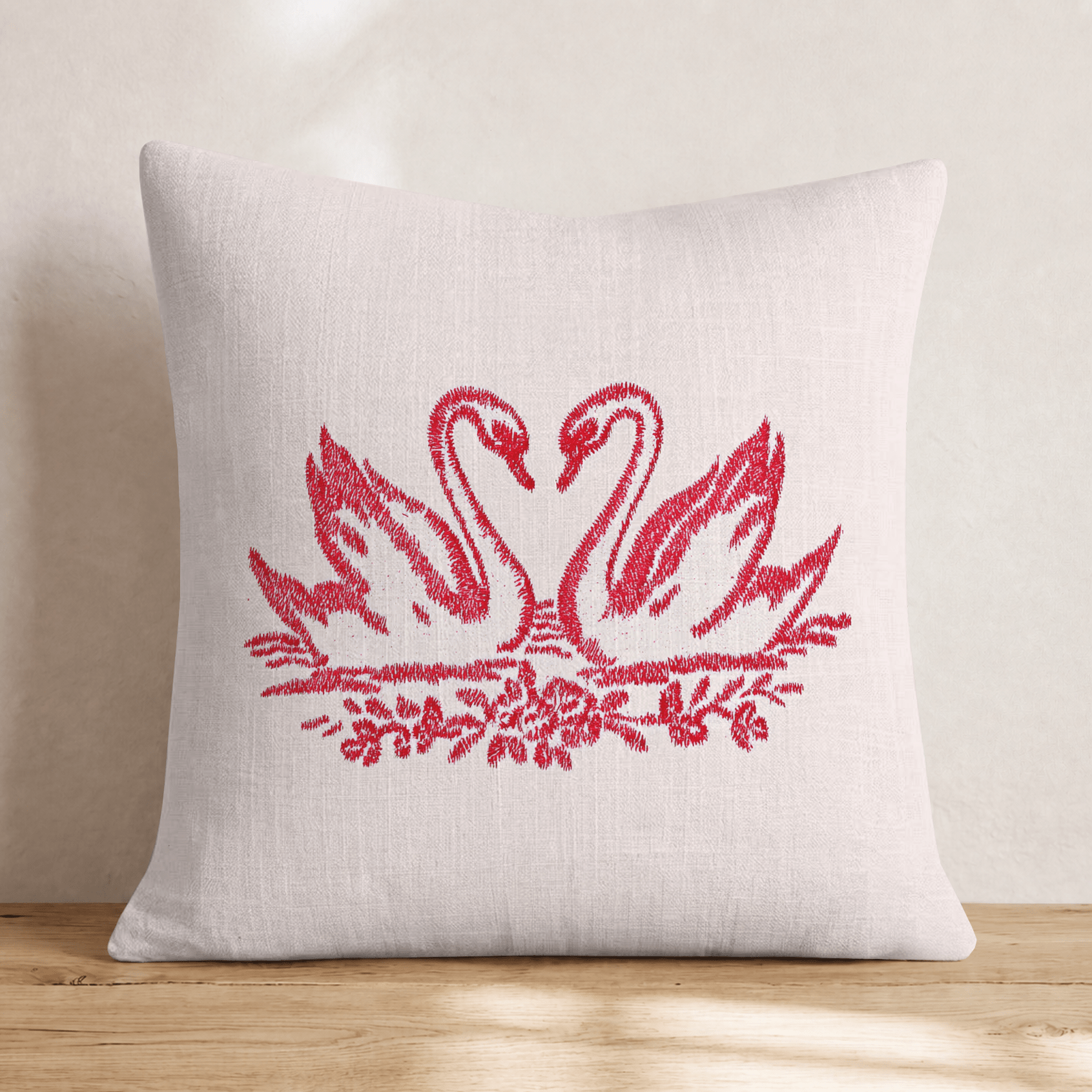 Stitched Swan Pair Throw Pillow - Hillcroft Home