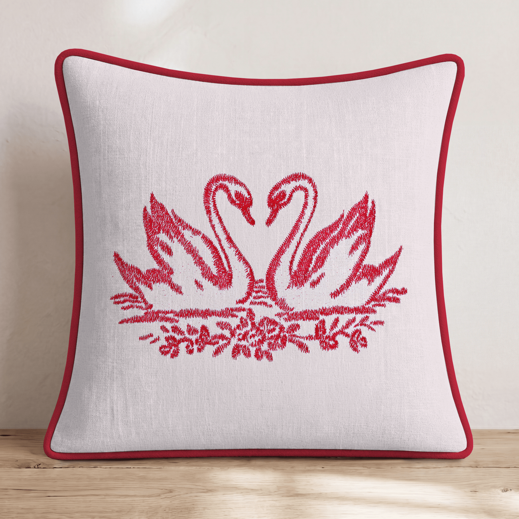 Stitched Swan Pair Throw Pillow - Hillcroft Home