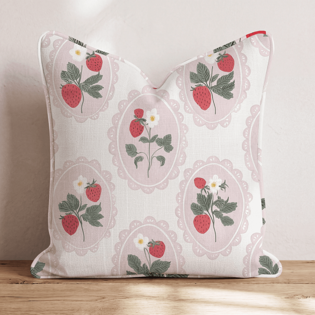 Strawberry Stamps Throw Pillow - Hillcroft Home