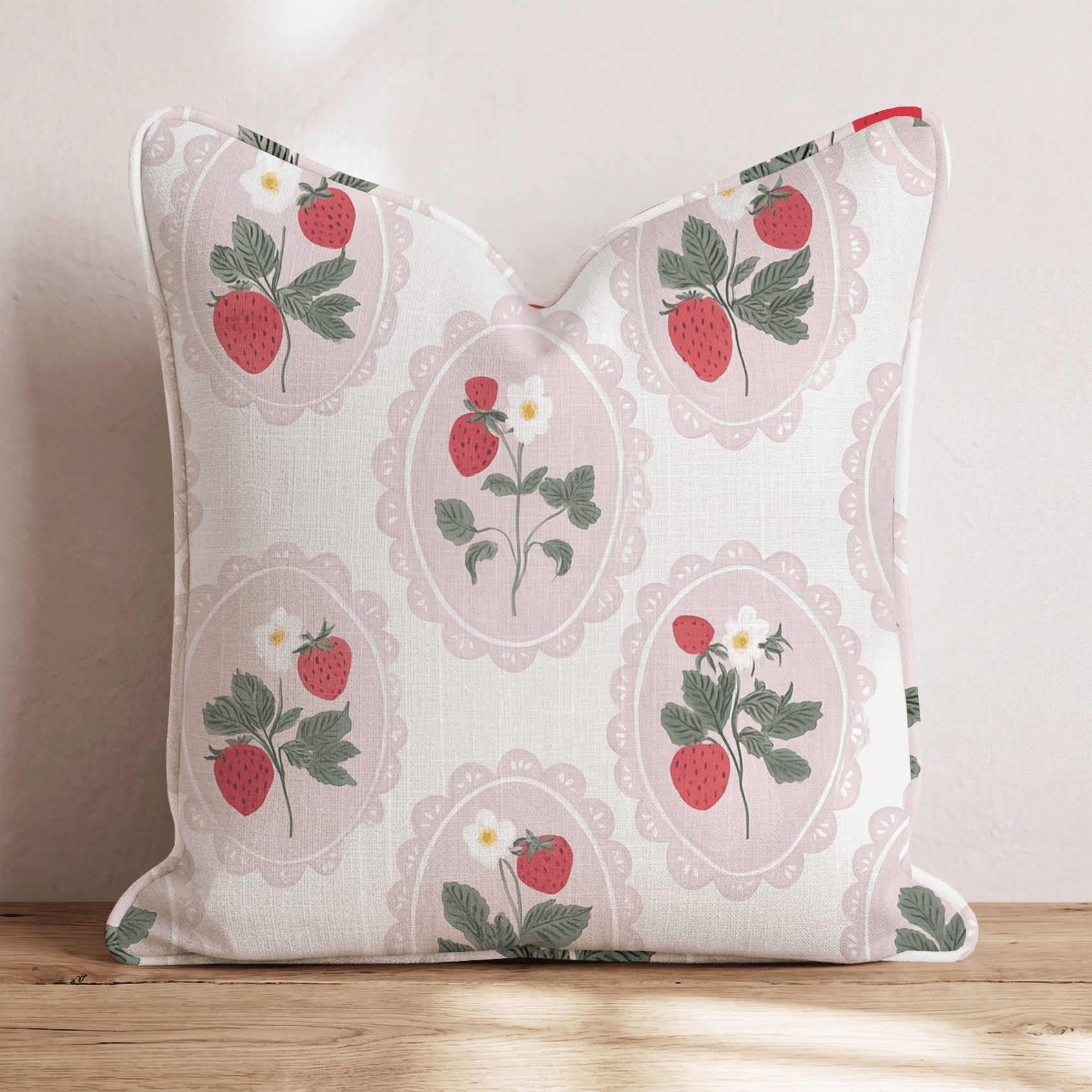 Strawberry Stamps Throw Pillow - Hillcroft Home