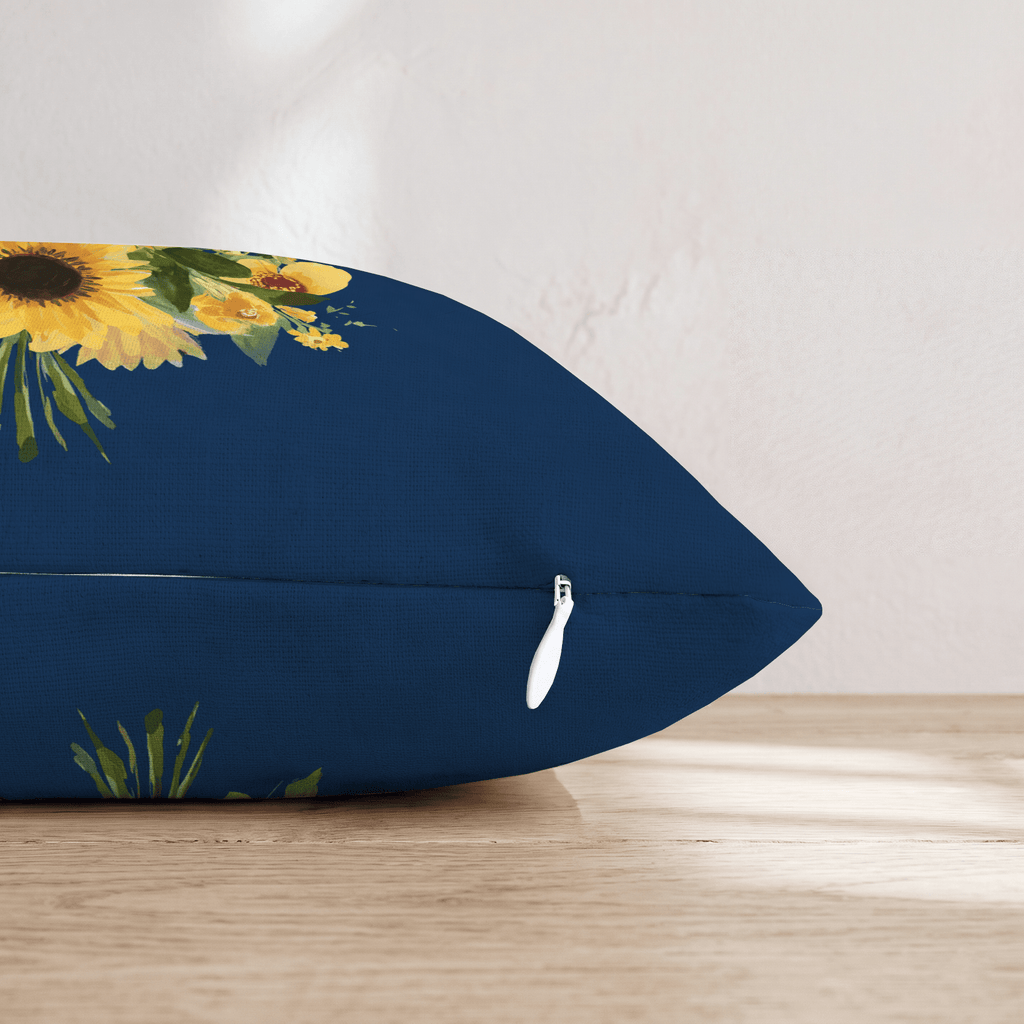 Sunflower Bouquet on Navy Throw Pillow - Hillcroft Home