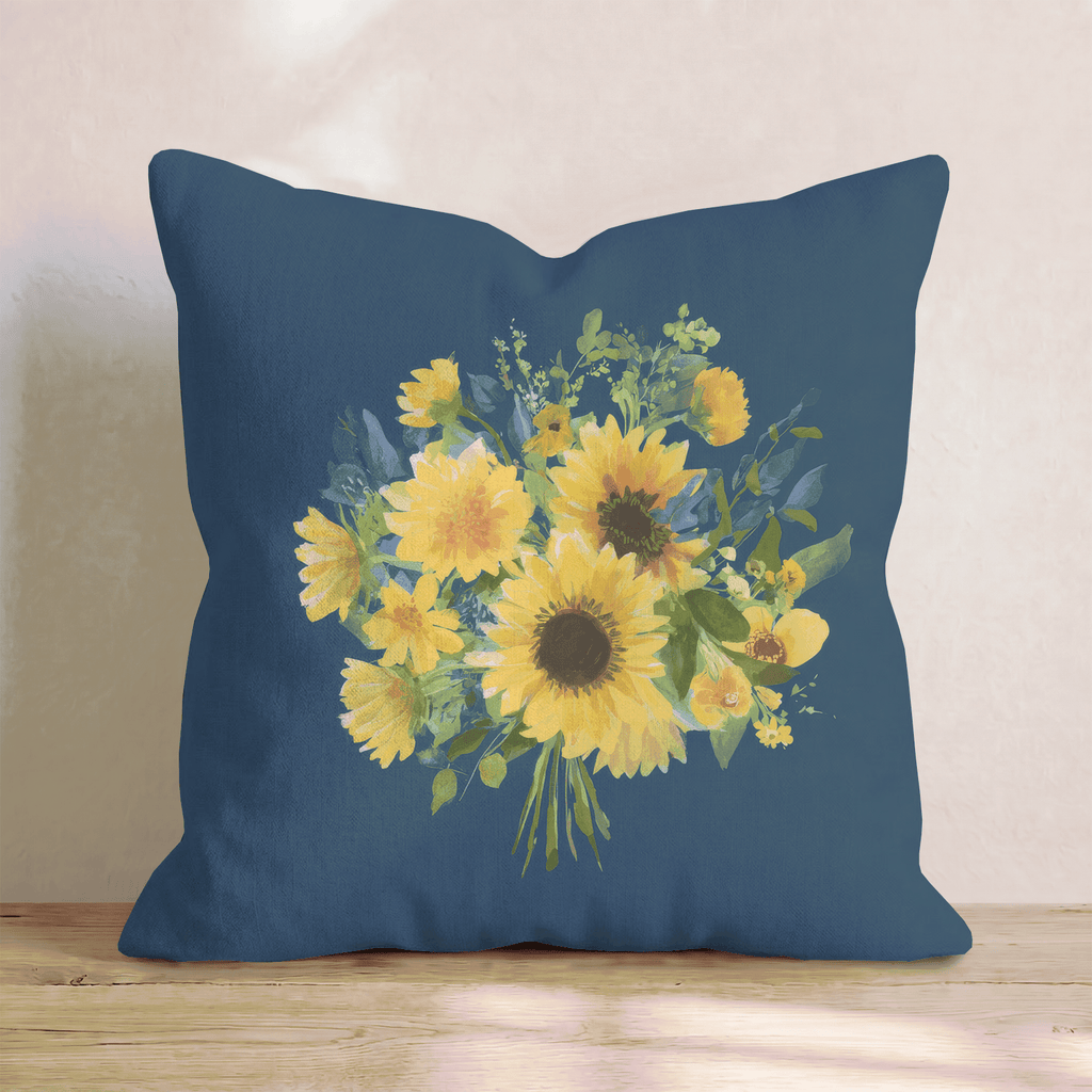 Sunflower Bouquet on Navy Throw Pillow - Hillcroft Home