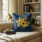 Sunflower Bouquet on Navy Throw Pillow - Hillcroft Home
