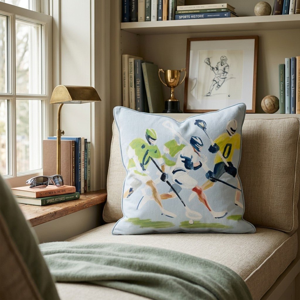 Sunny day Lacrosse Game Throw Pillow - Hillcroft Home