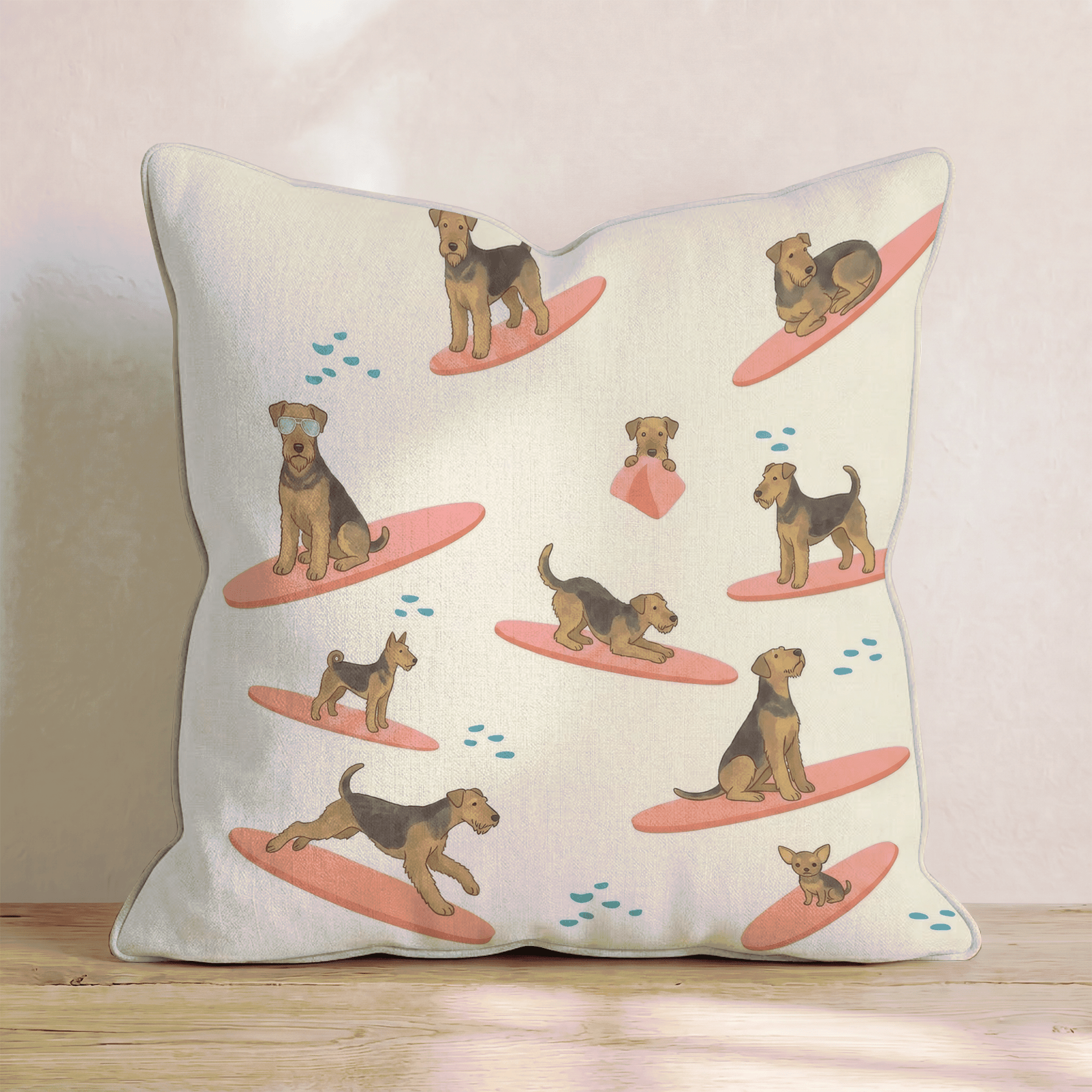 Surf's Up Airedale Terrier Throw Pillow - Hillcroft Home
