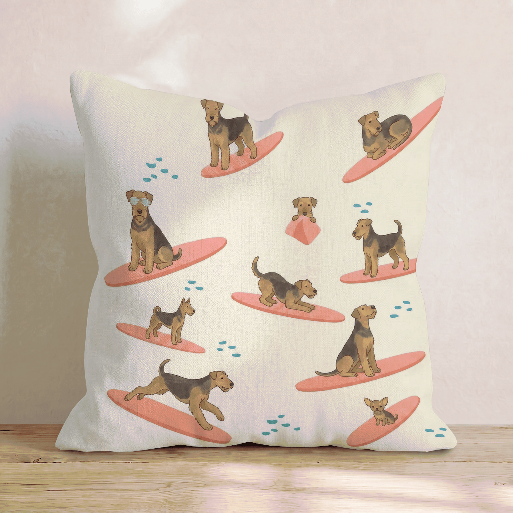 Surf's Up Airedale Terrier Throw Pillow - Hillcroft Home