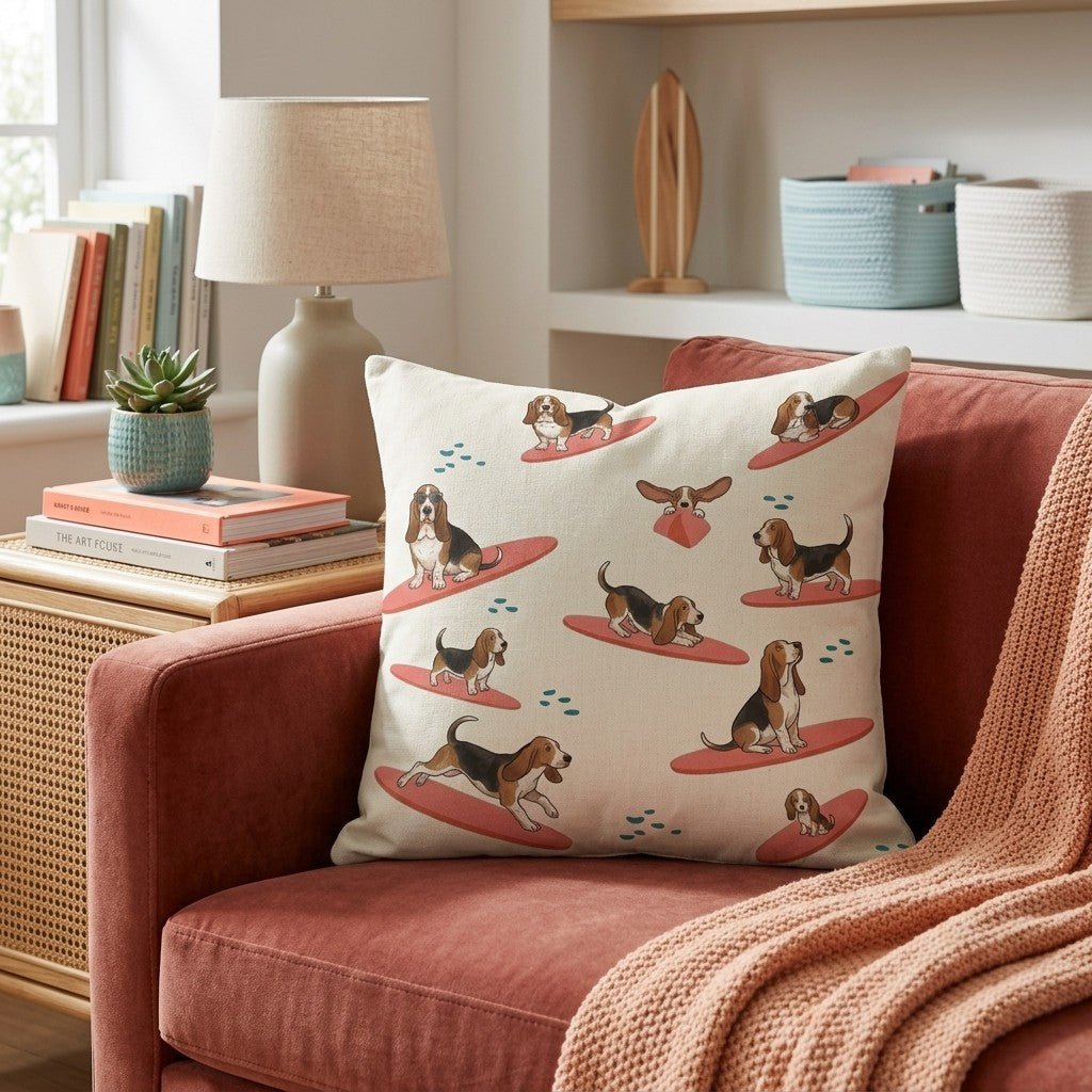 Surf's Up Basset Hound Throw Pillow - Hillcroft Home