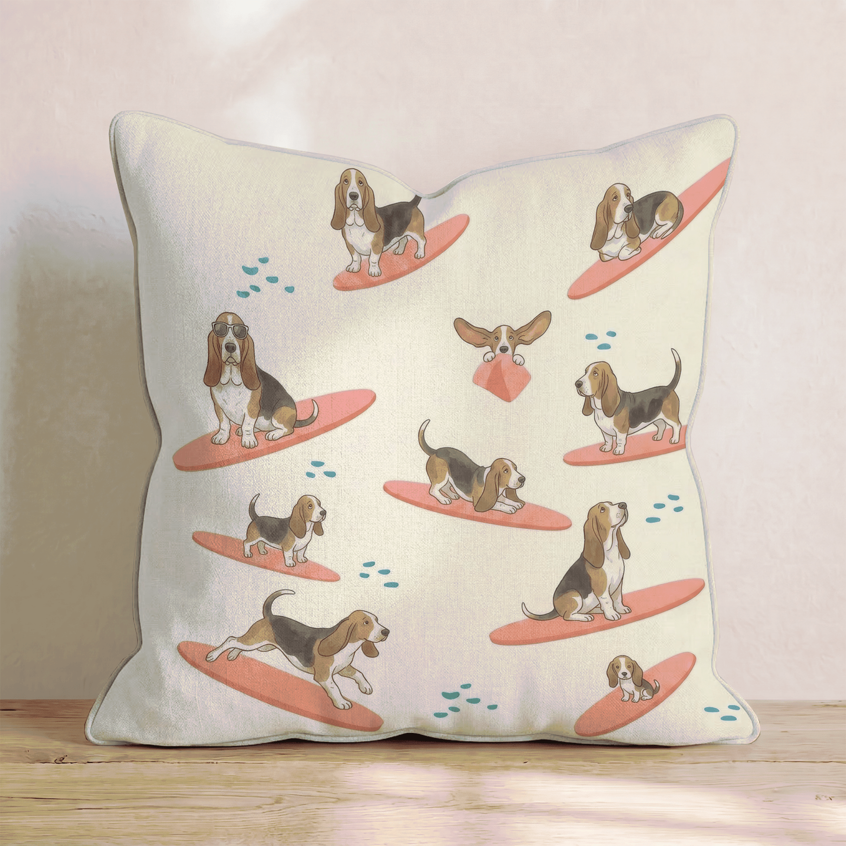 Surf's Up Basset Hound Throw Pillow - Hillcroft Home