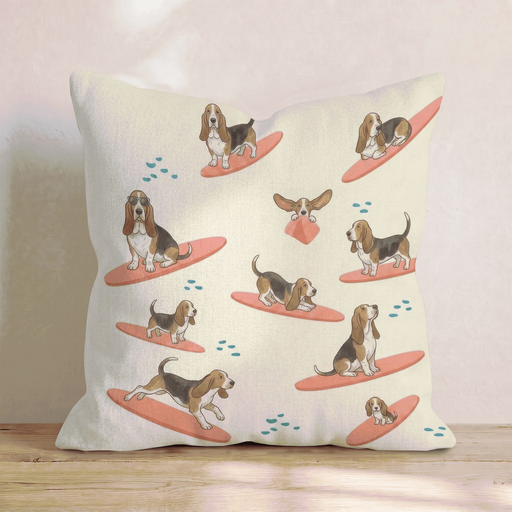 Surf's Up Basset Hound Throw Pillow - Hillcroft Home