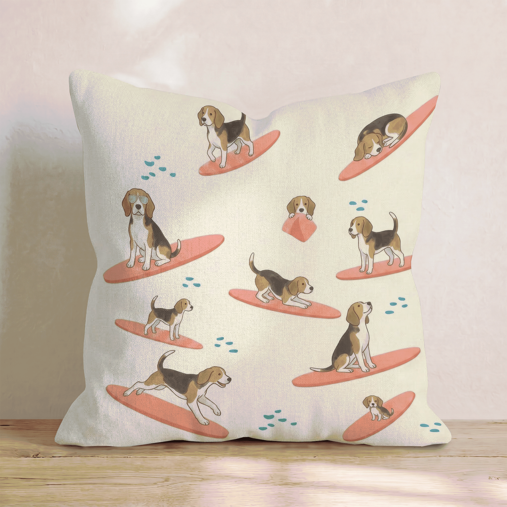 Surf's Up Beagle Throw Pillow - Hillcroft Home