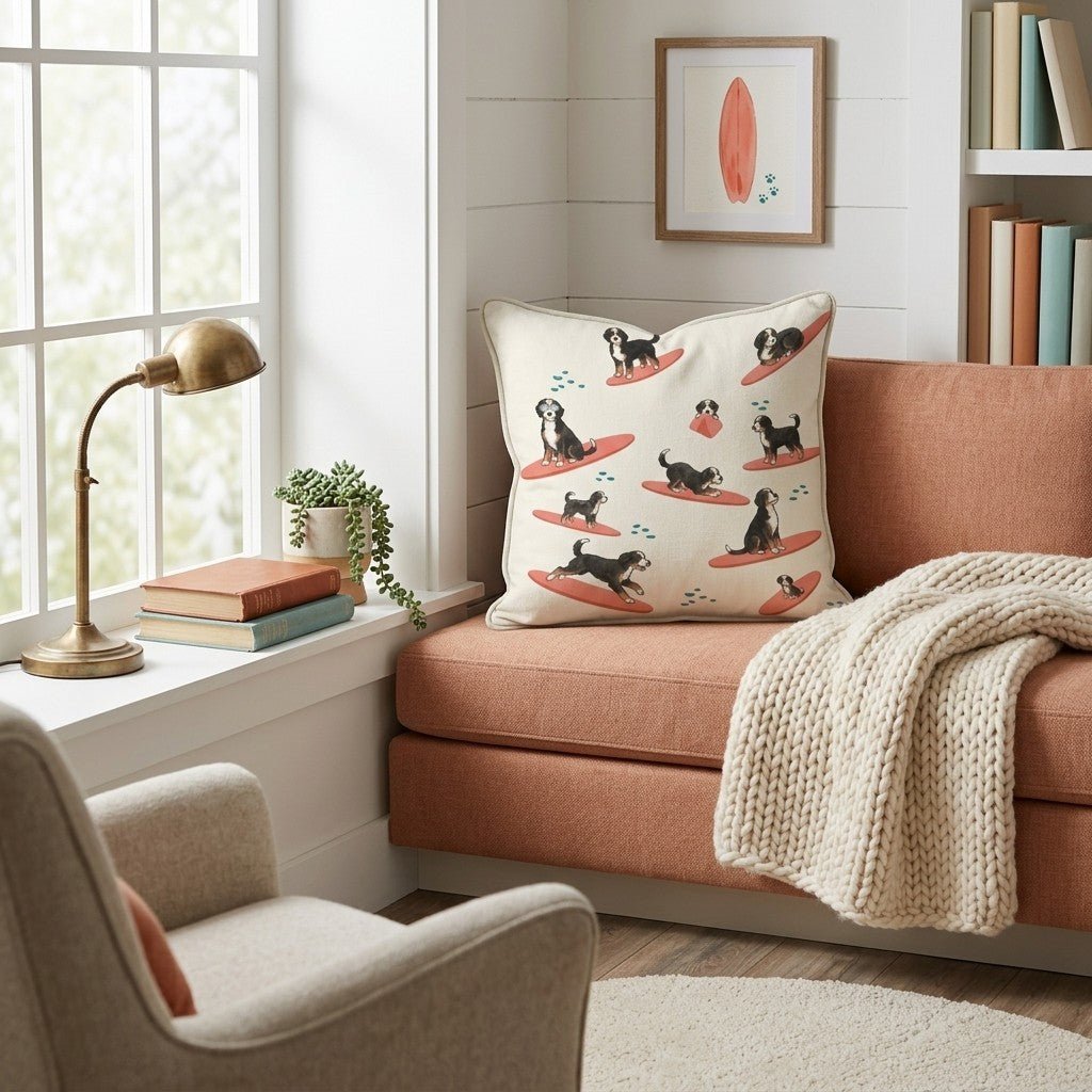 Surf's Up Bernedoodle Throw Pillow - Hillcroft Home