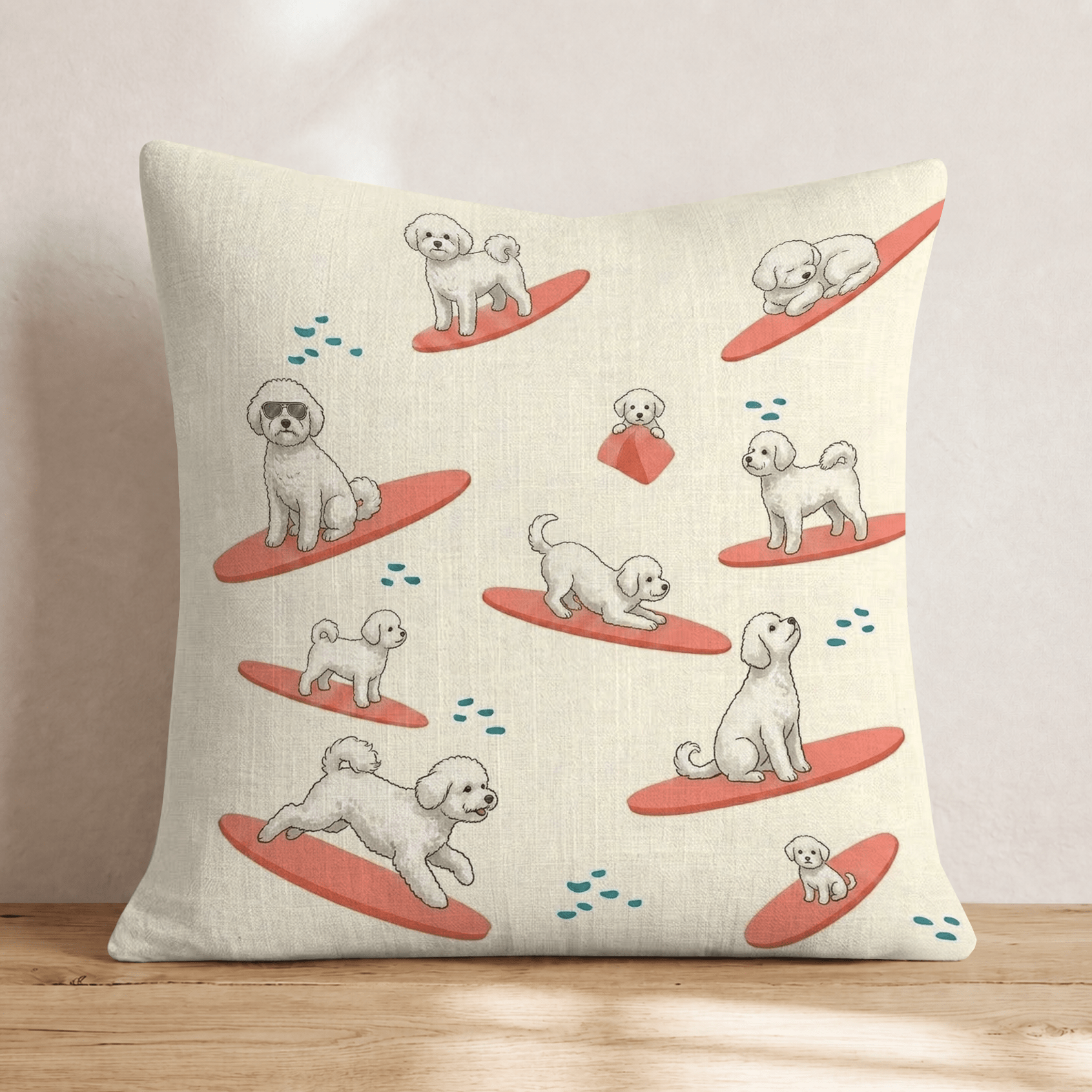 Surfs Up Bichon Throw Pillow - Hillcroft Home