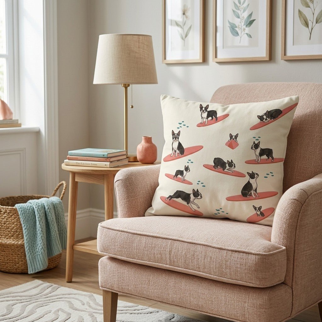 Surf's Up Boston Terrier Throw Pillow - Hillcroft Home
