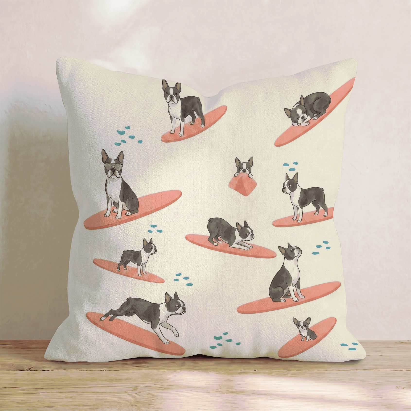 Surf's Up Boston Terrier Throw Pillow - Hillcroft Home