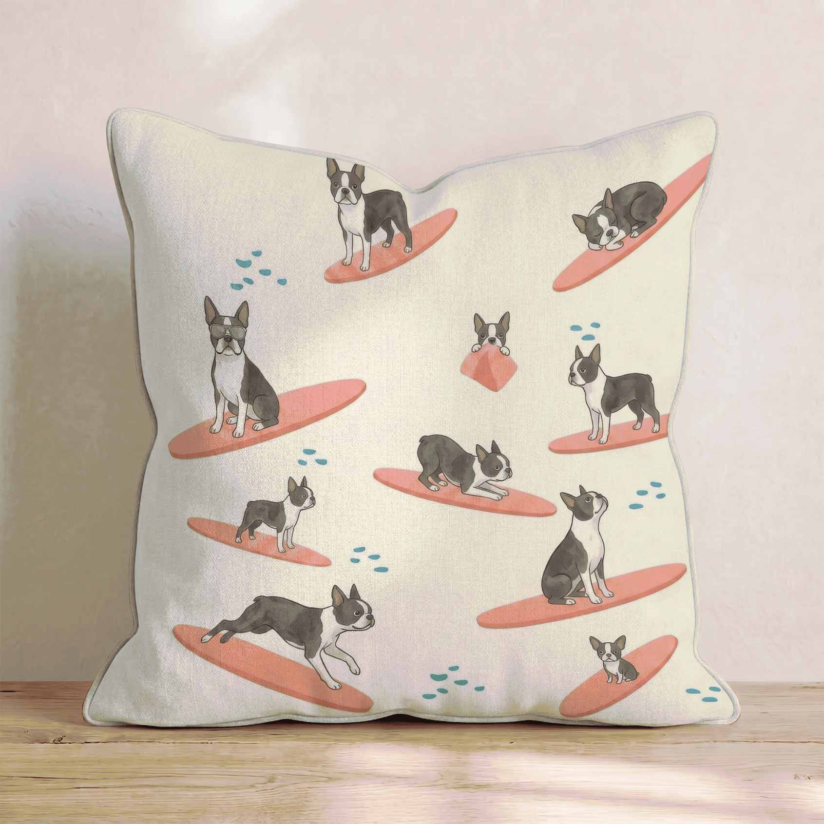 Surf's Up Boston Terrier Throw Pillow - Hillcroft Home