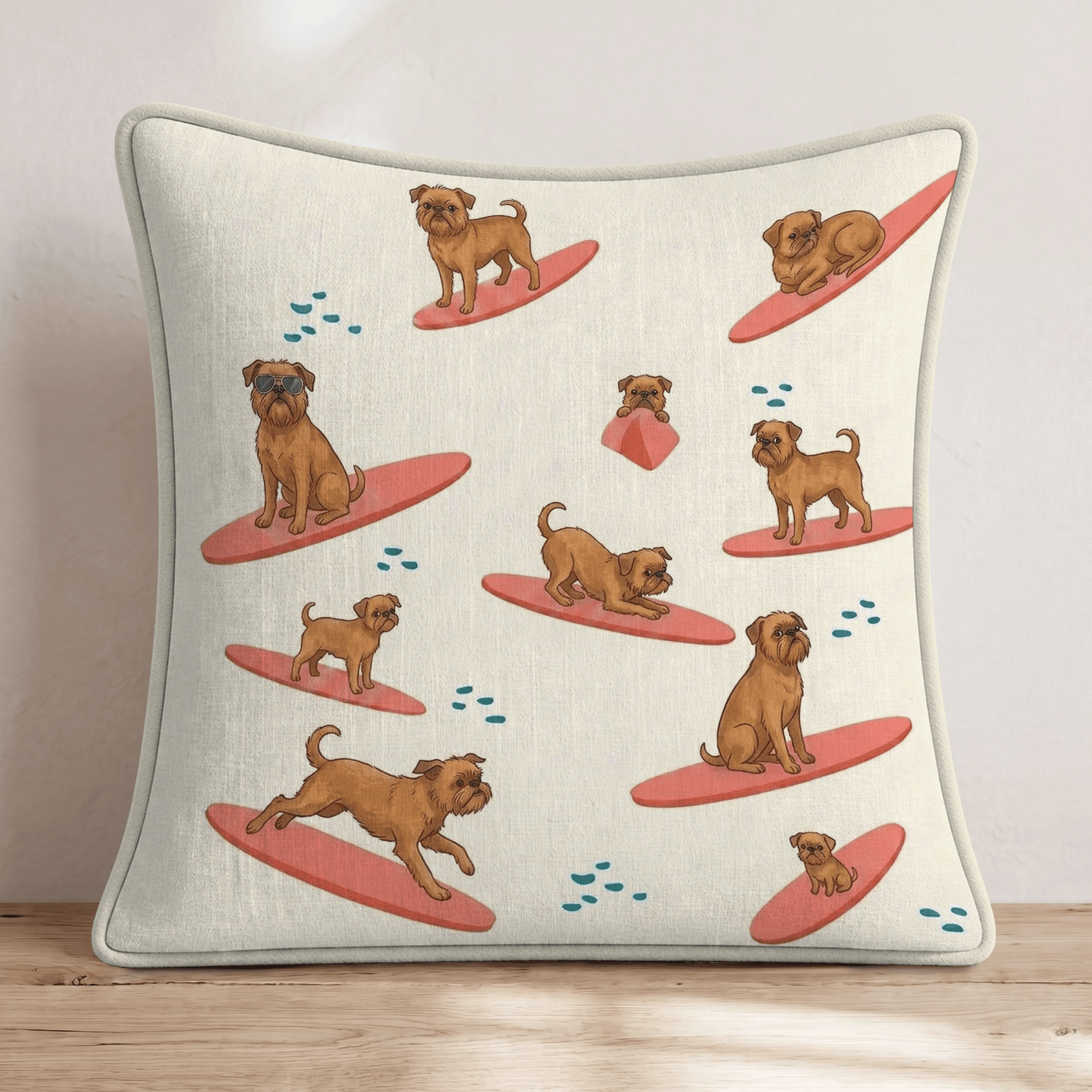 Surfs Up Brussels Griffon Throw Pillow - Hillcroft Home