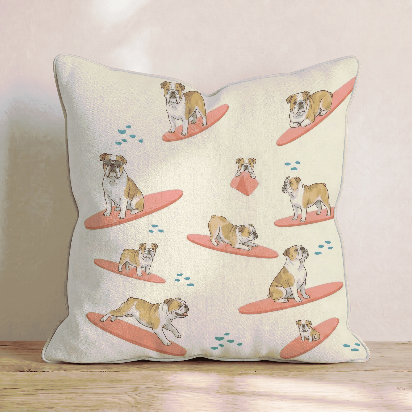 Surf's Up Bulldog Throw Pillow - Hillcroft Home