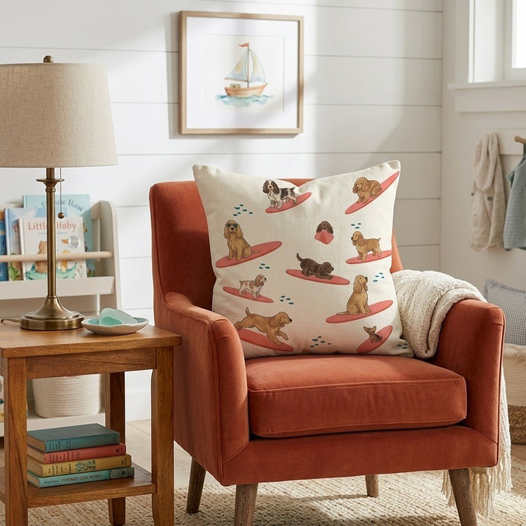 Surf's Up Cocker Spaniel Throw Pillow - Hillcroft Home