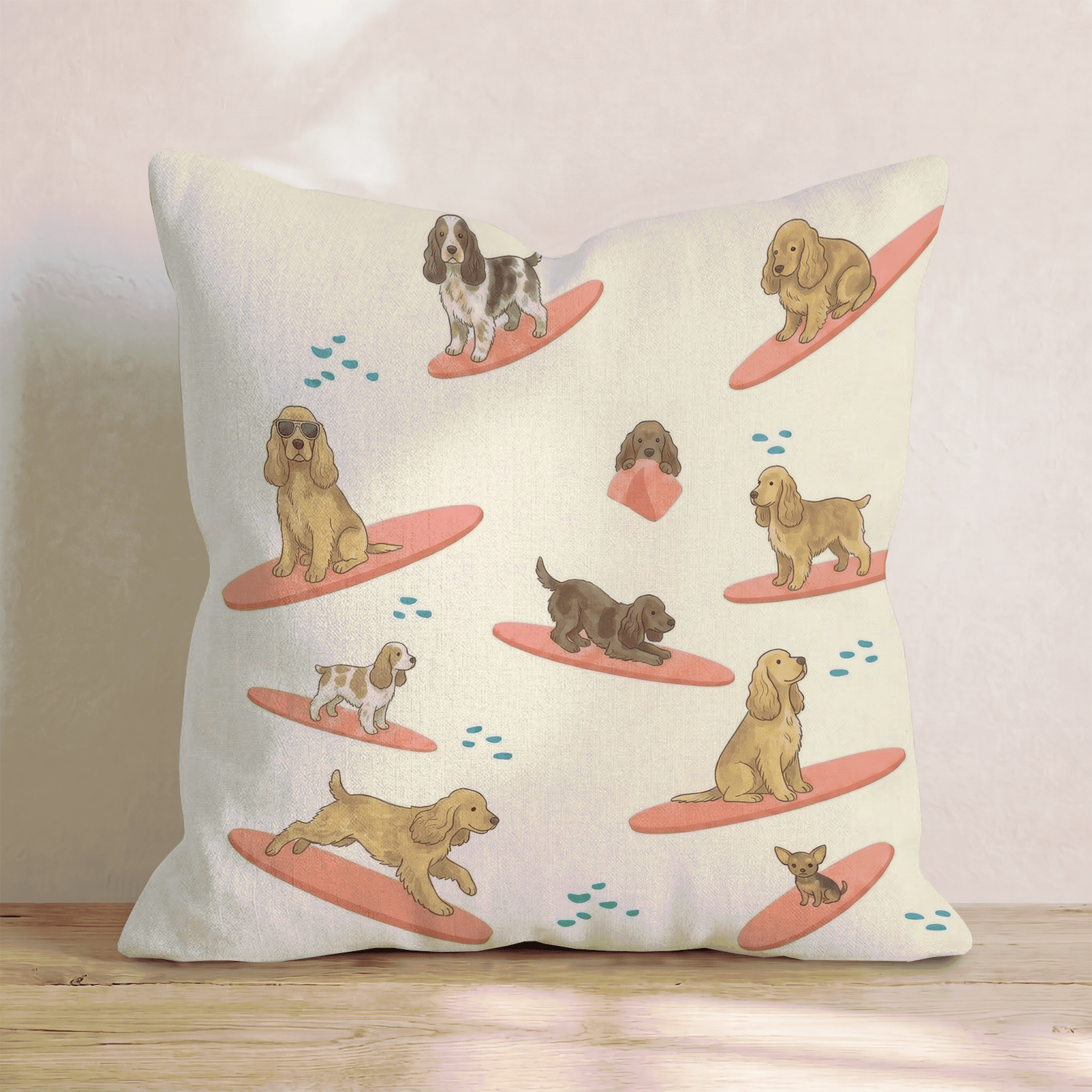 Surf's Up Cocker Spaniel Throw Pillow - Hillcroft Home