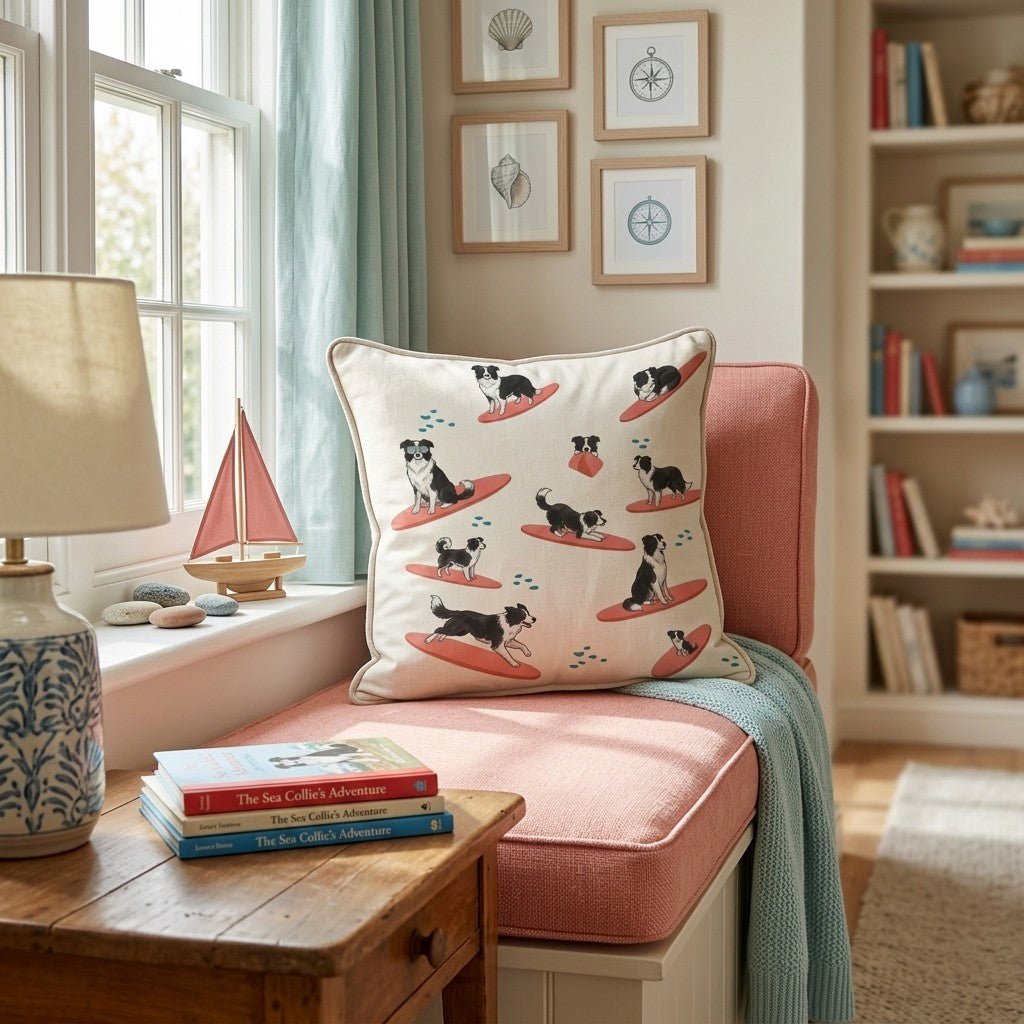 Surf's Up Collie Throw Pillow - Hillcroft Home