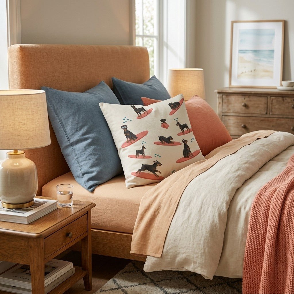 Surf's Up Doberman Throw Pillow - Hillcroft Home