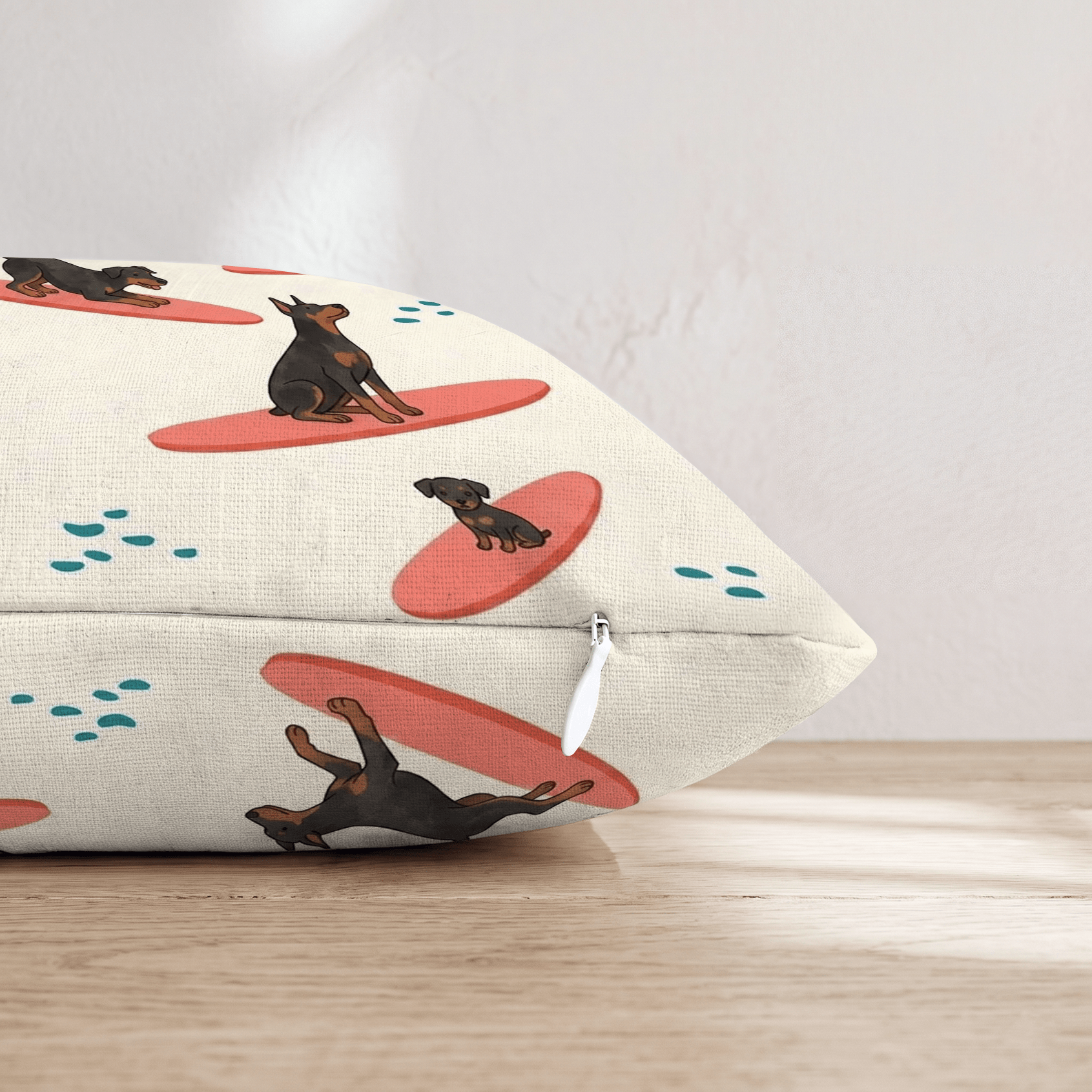 Surf's Up Doberman Throw Pillow - Hillcroft Home
