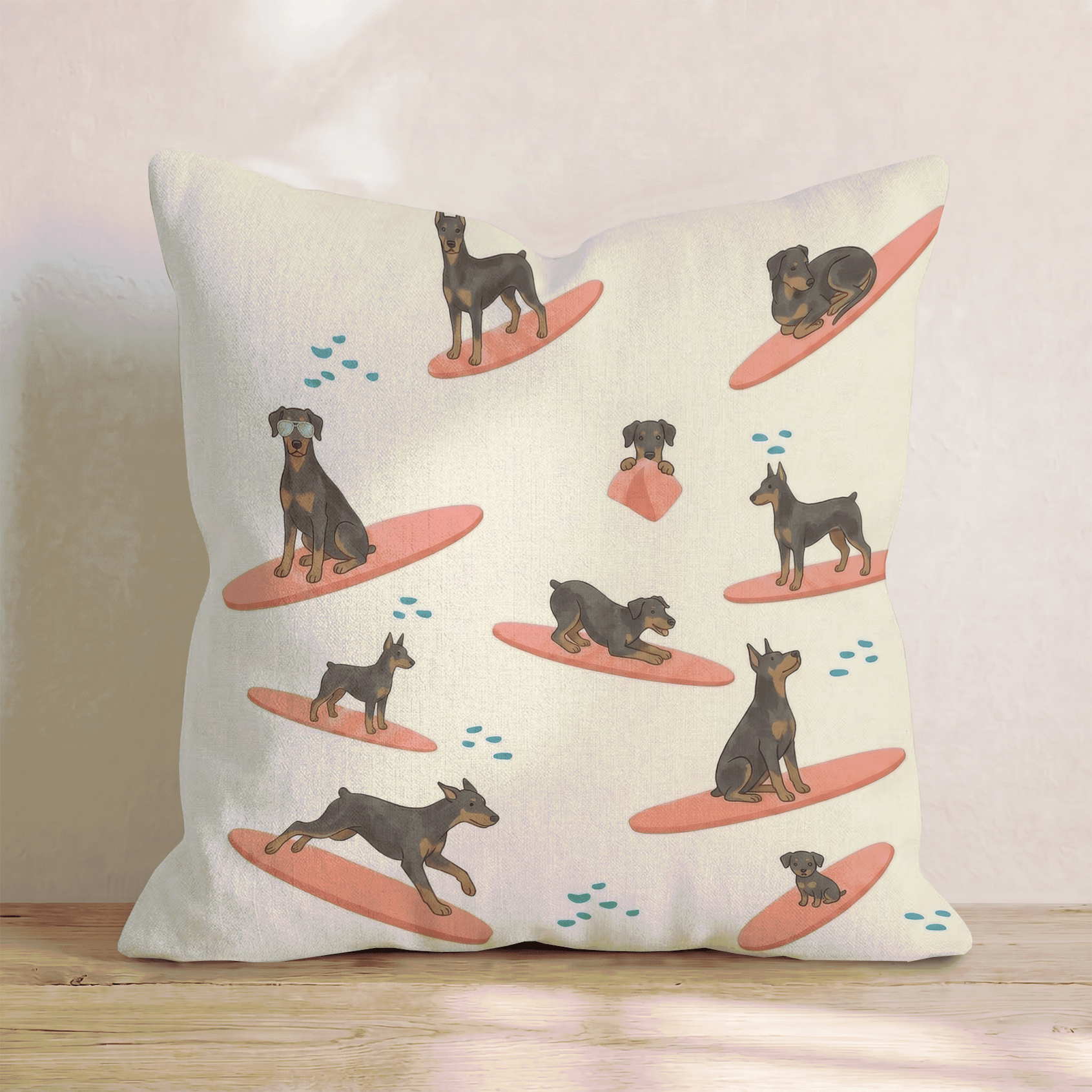 Surf's Up Doberman Throw Pillow - Hillcroft Home