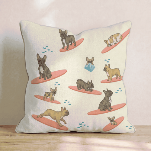 Surf's Up Frenchie Throw Pillow - Hillcroft Home