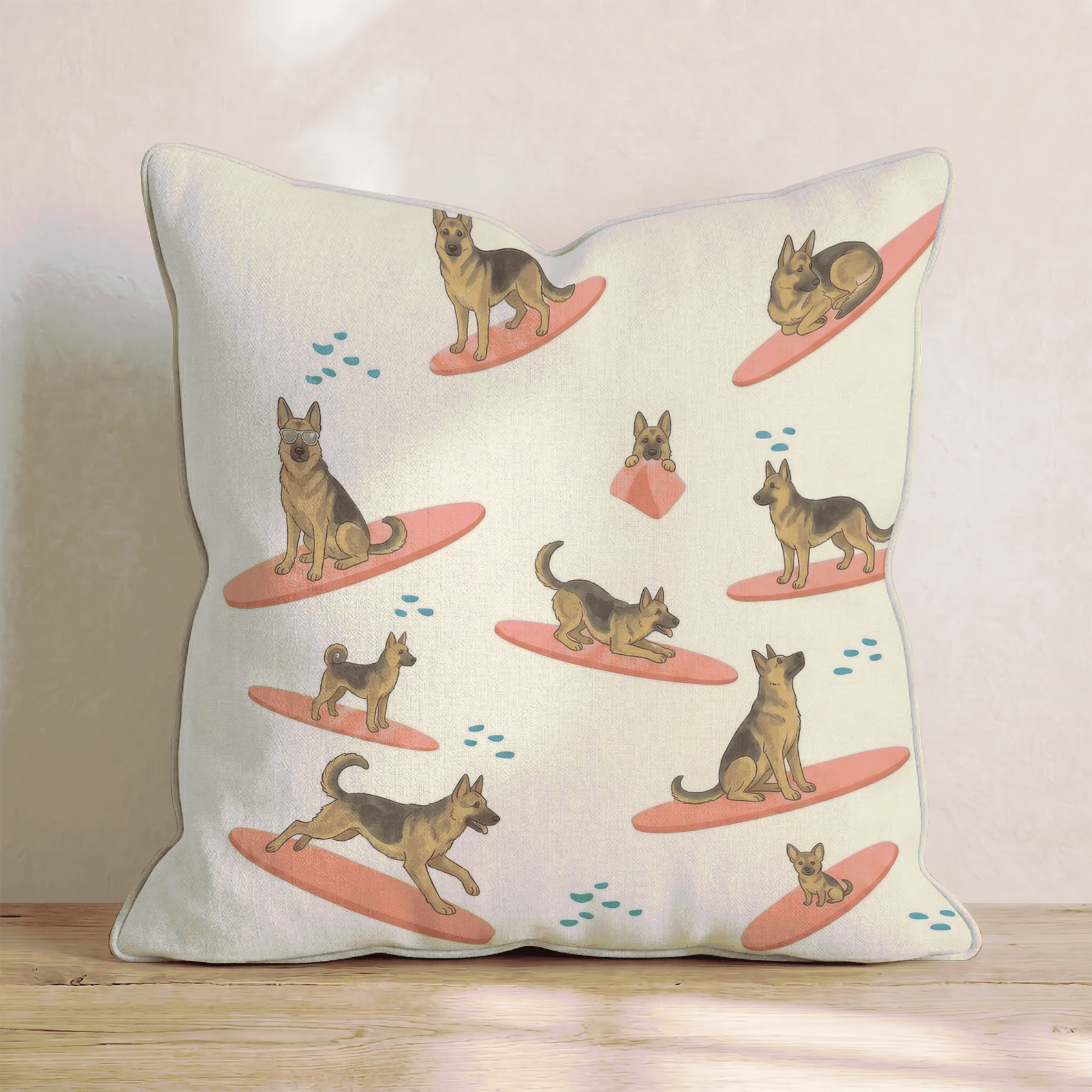 Surf's Up German Shepherd Throw Pillow - Hillcroft Home