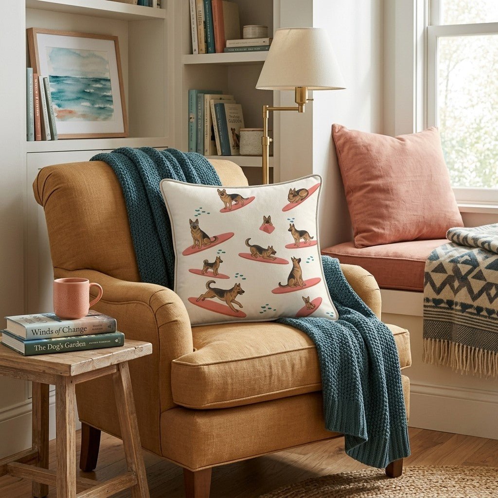 Surf's Up German Shepherd Throw Pillow - Hillcroft Home