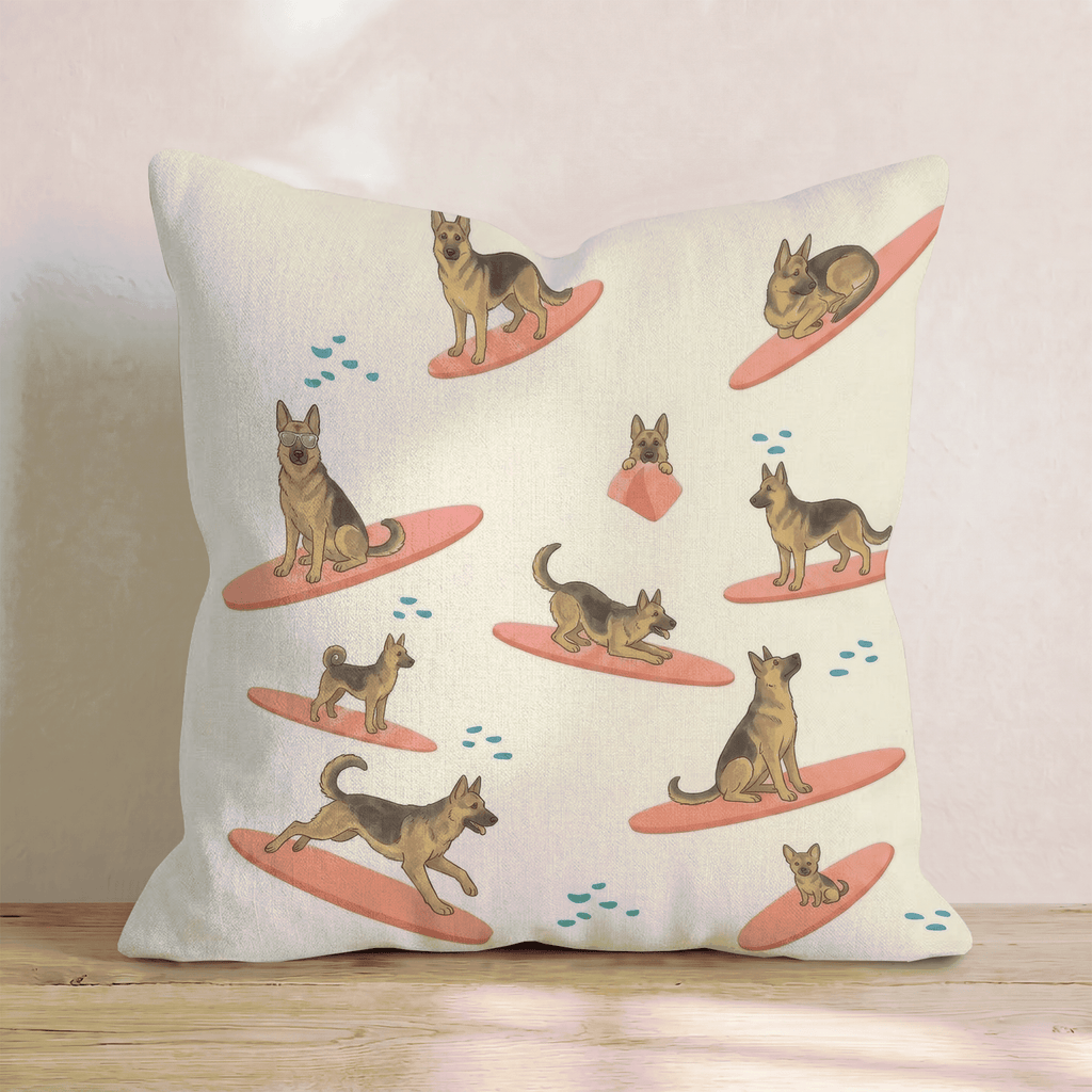 Surf's Up German Shepherd Throw Pillow - Hillcroft Home