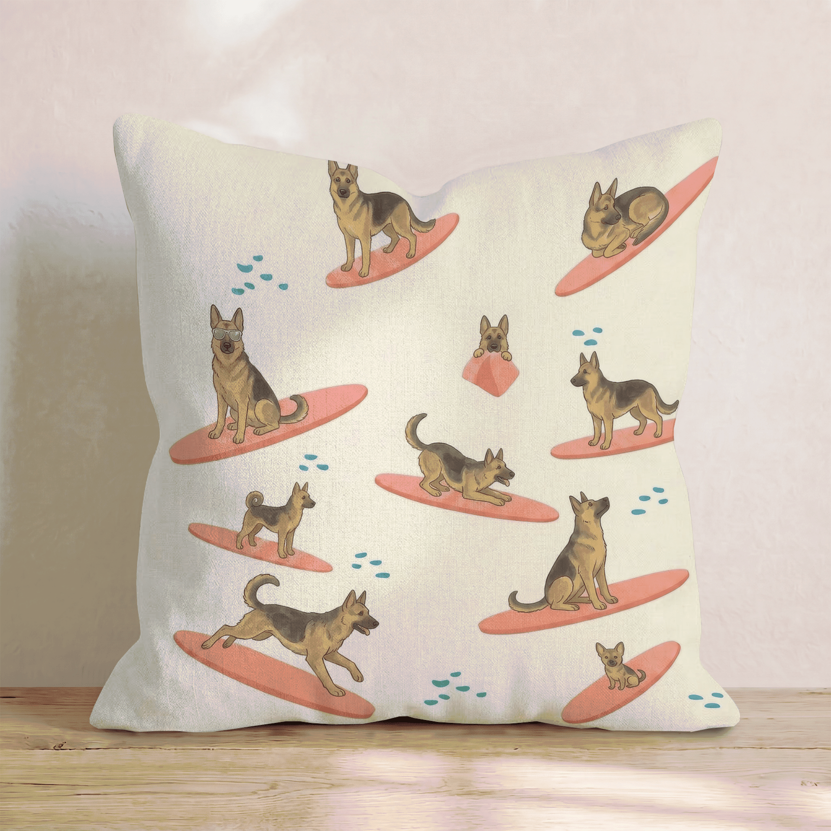 Surf's Up German Shepherd Throw Pillow - Hillcroft Home