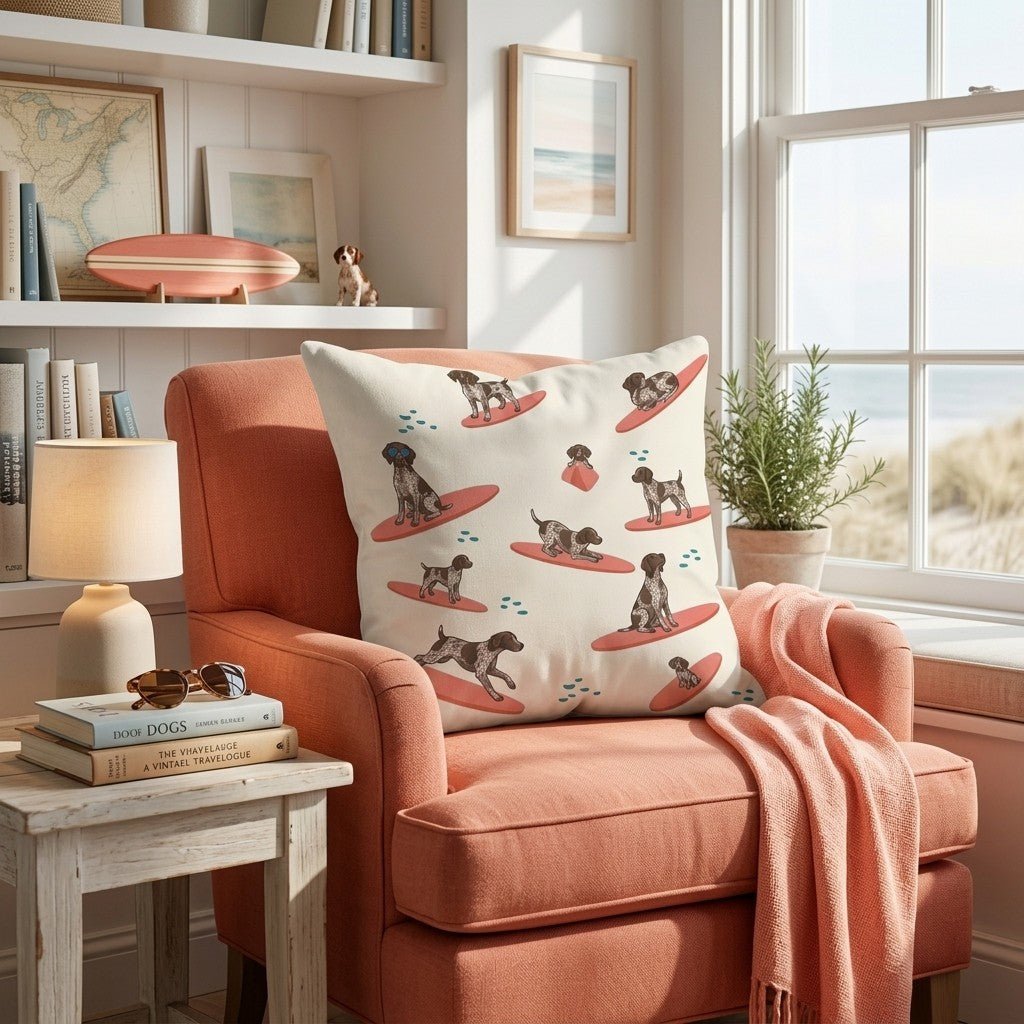 Surf's Up German Shorthaired Pointer Throw Pillow - Hillcroft Home