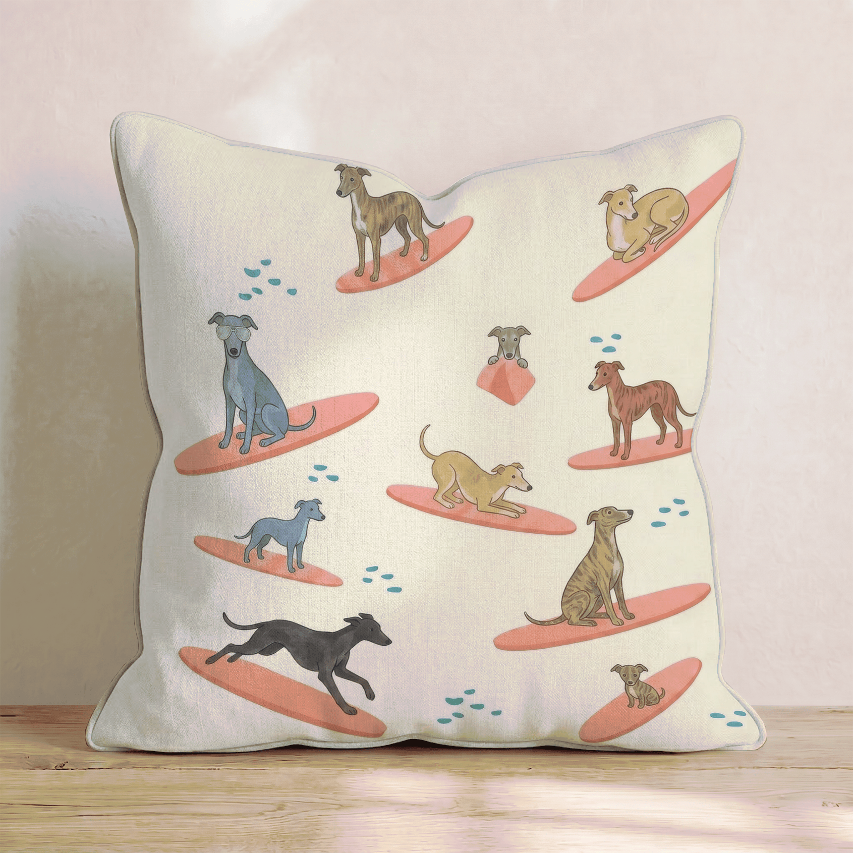 Surf's Up Greyhound Throw Pillow - Hillcroft Home