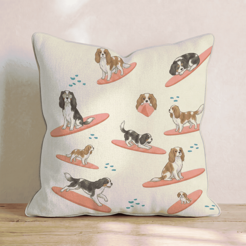 Surf's Up King Charles Spaniel Throw Pillow - Hillcroft Home