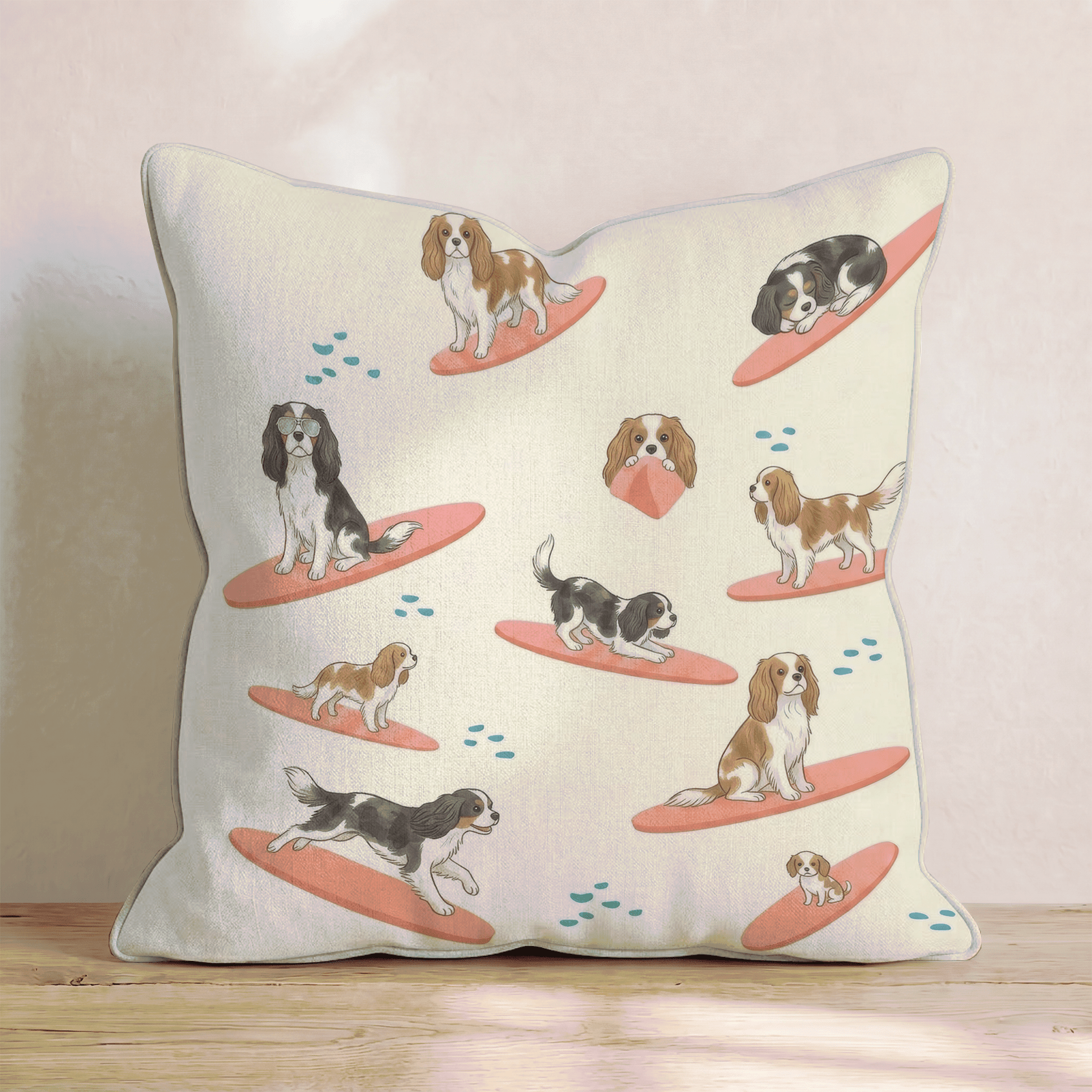 Surf's Up King Charles Spaniel Throw Pillow - Hillcroft Home