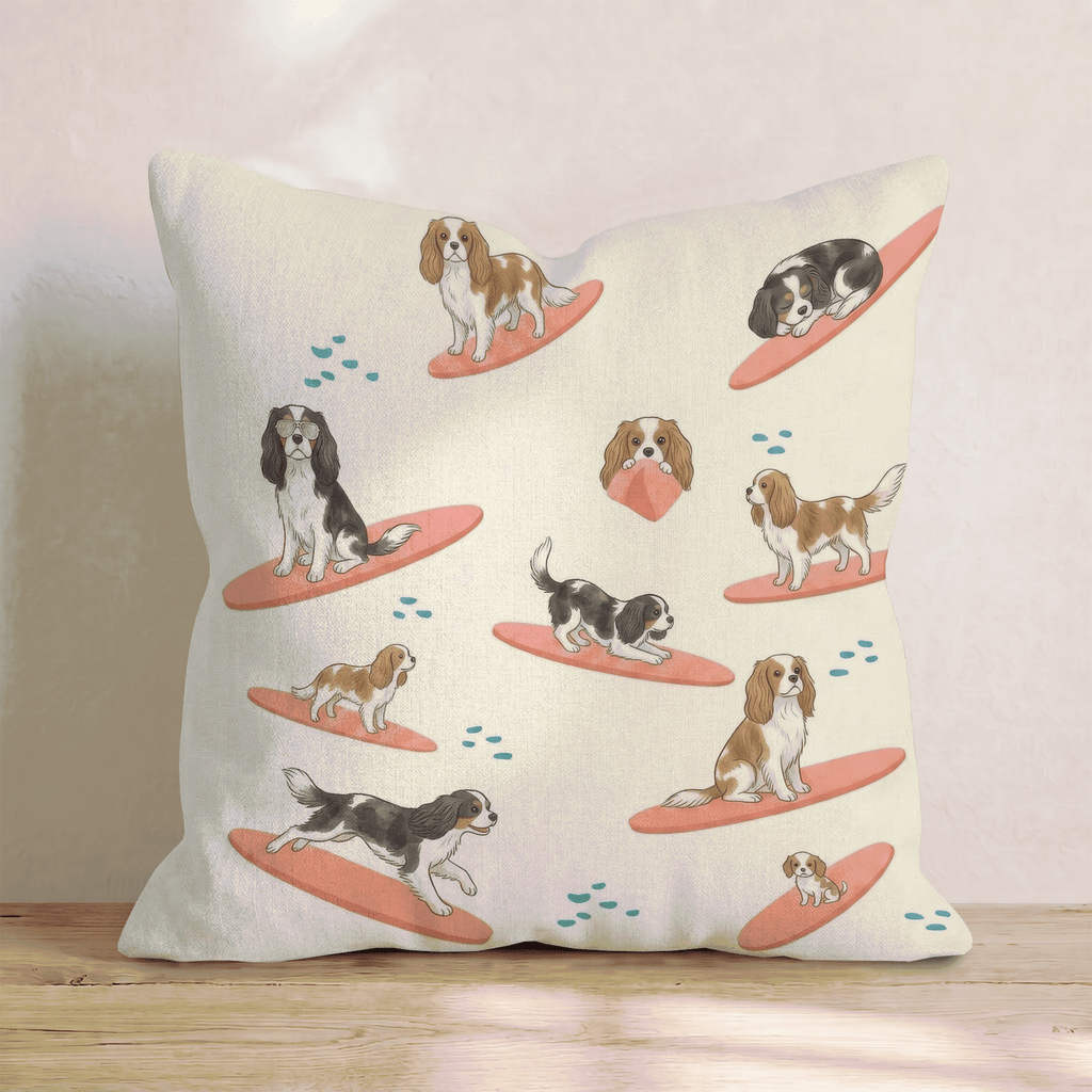 Surf's Up King Charles Spaniel Throw Pillow - Hillcroft Home