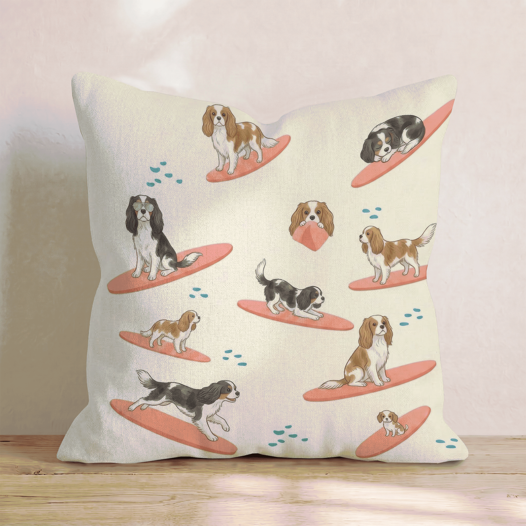 Surf's Up King Charles Spaniel Throw Pillow - Hillcroft Home