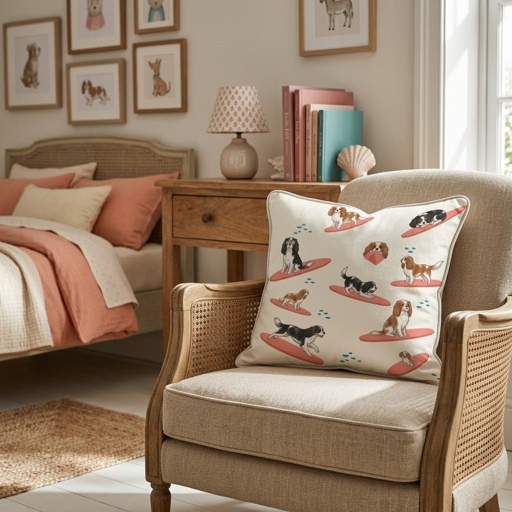 Surf's Up King Charles Spaniel Throw Pillow - Hillcroft Home
