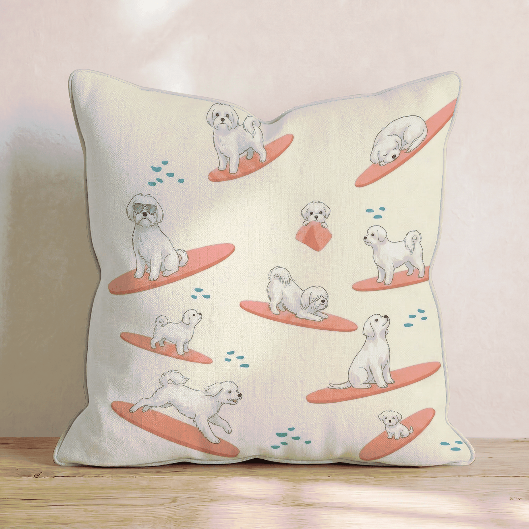Surf's Up Maltese Throw Pillow - Hillcroft Home