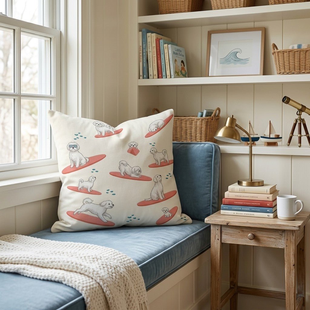 Surf's Up Maltese Throw Pillow - Hillcroft Home