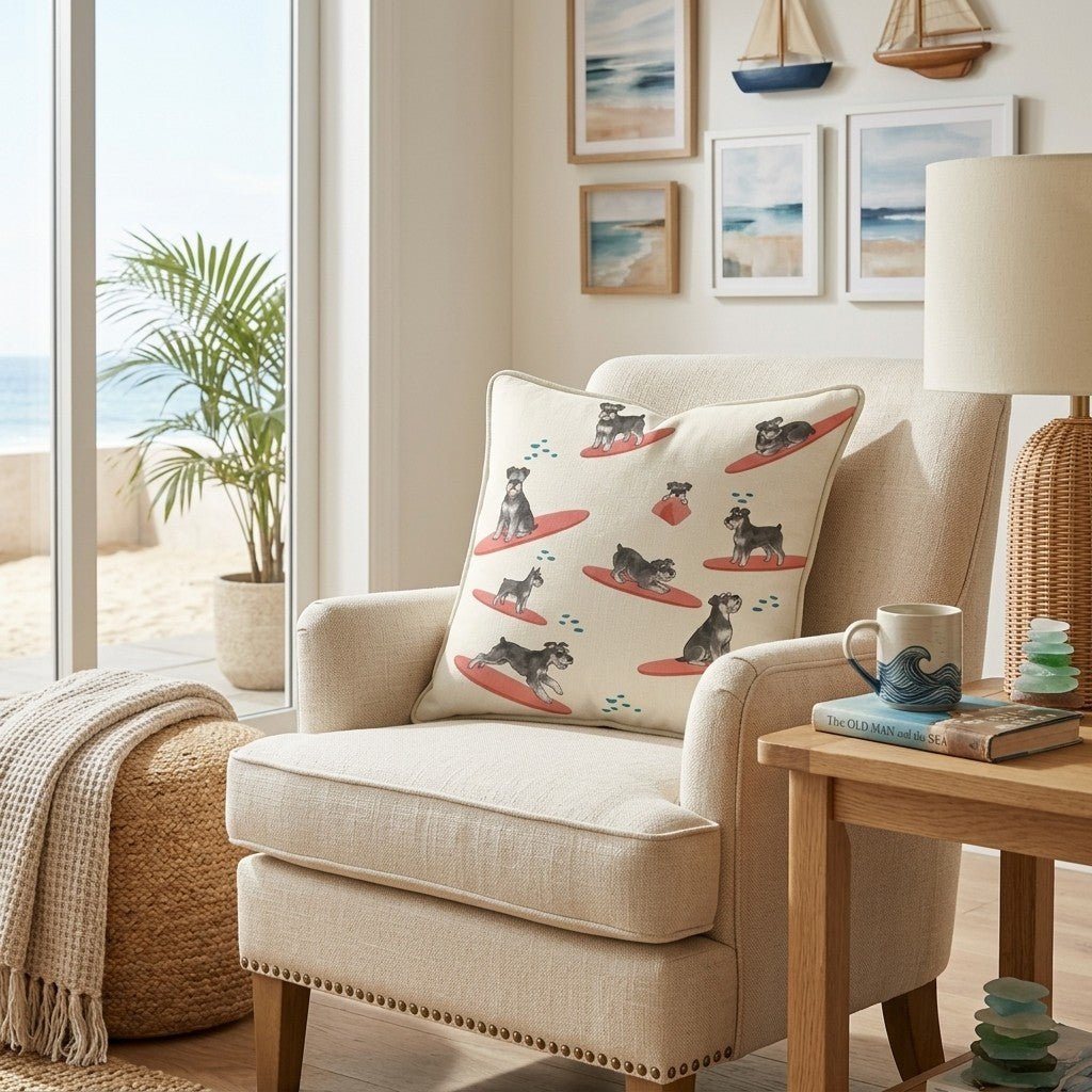 Surf's Up Mini Schnauzer Throw Pillow - Hillcroft Home