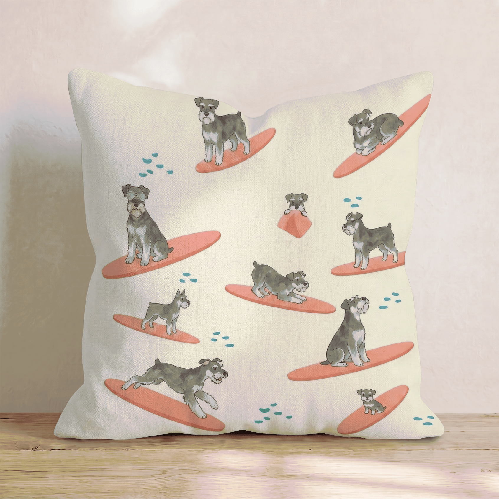 Surf's Up Mini Schnauzer Throw Pillow - Hillcroft Home