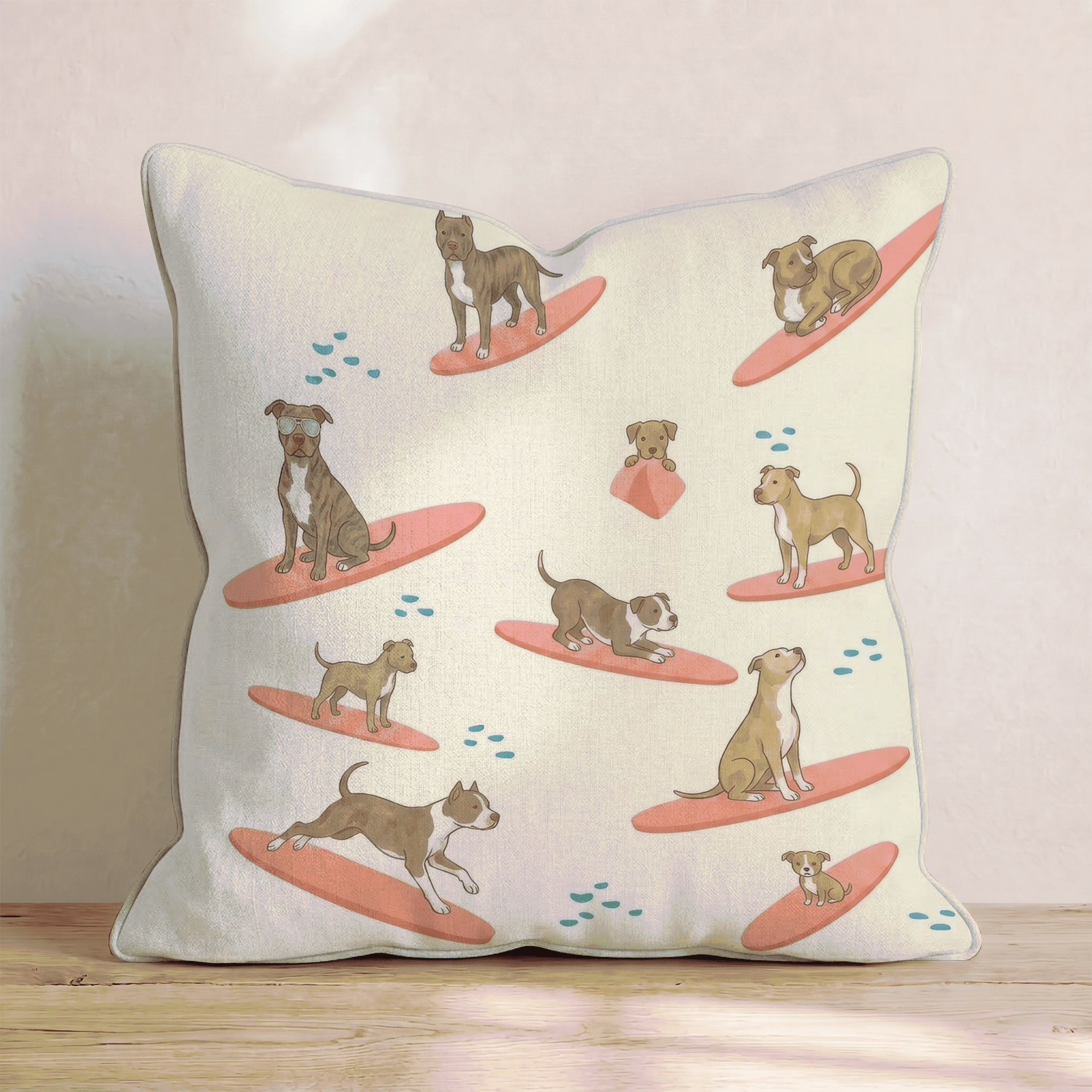 Surf's Up Pit Bull Throw Pillow - Hillcroft Home