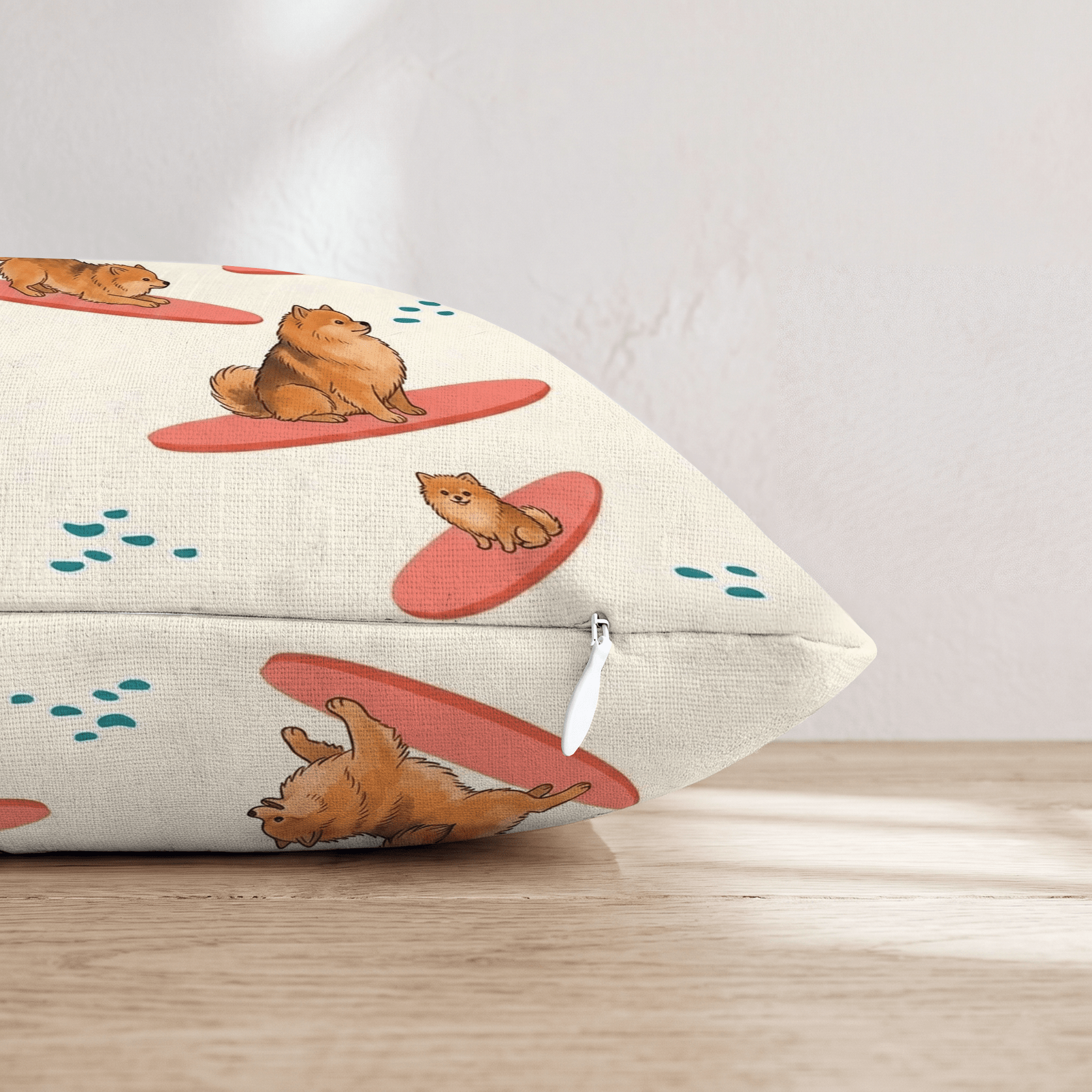 Surf's Up Pomeranian Throw Pillow - Hillcroft Home