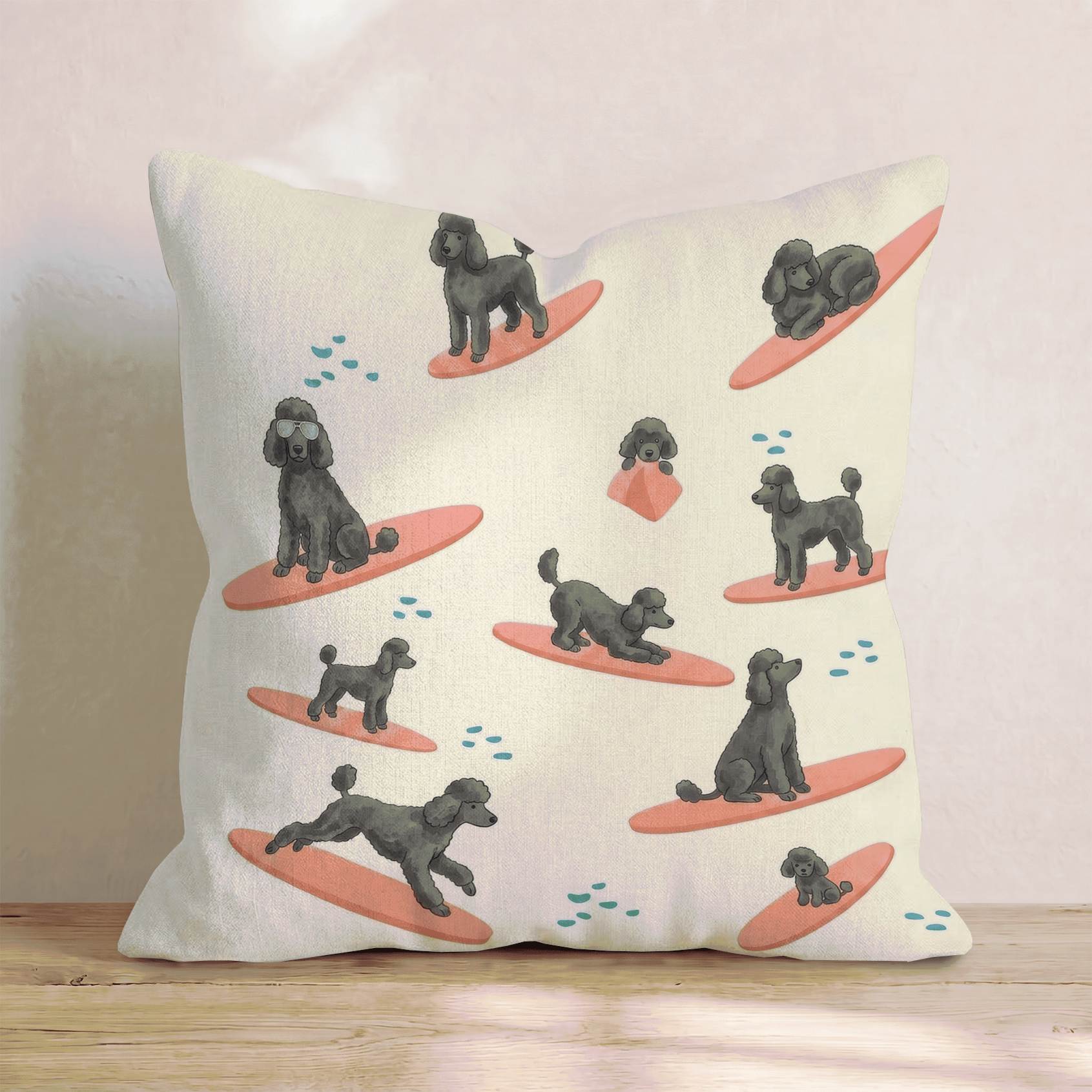 Surf's Up Poodle Throw Pillow - Hillcroft Home