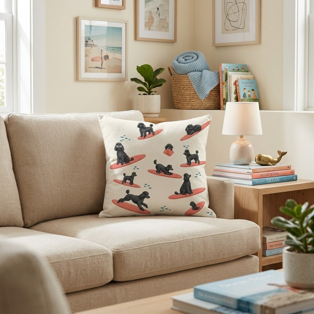 Surf's Up Poodle Throw Pillow - Hillcroft Home