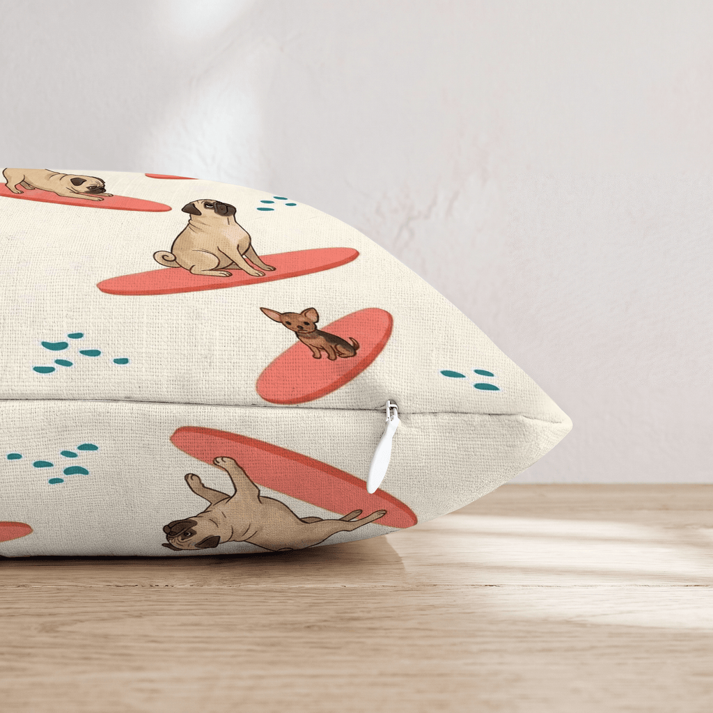 Surf's Up Pug Throw Pillow - Hillcroft Home