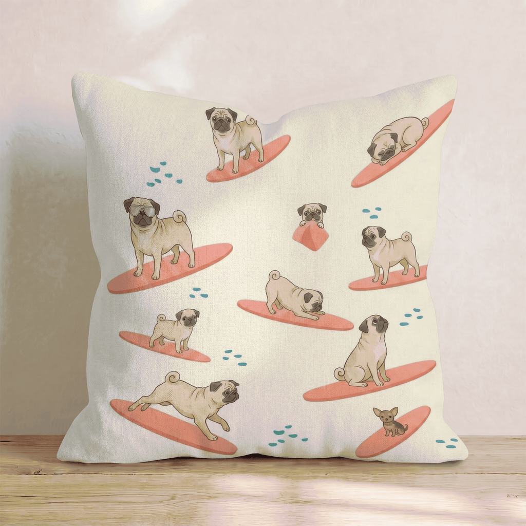 Surf's Up Pug Throw Pillow - Hillcroft Home