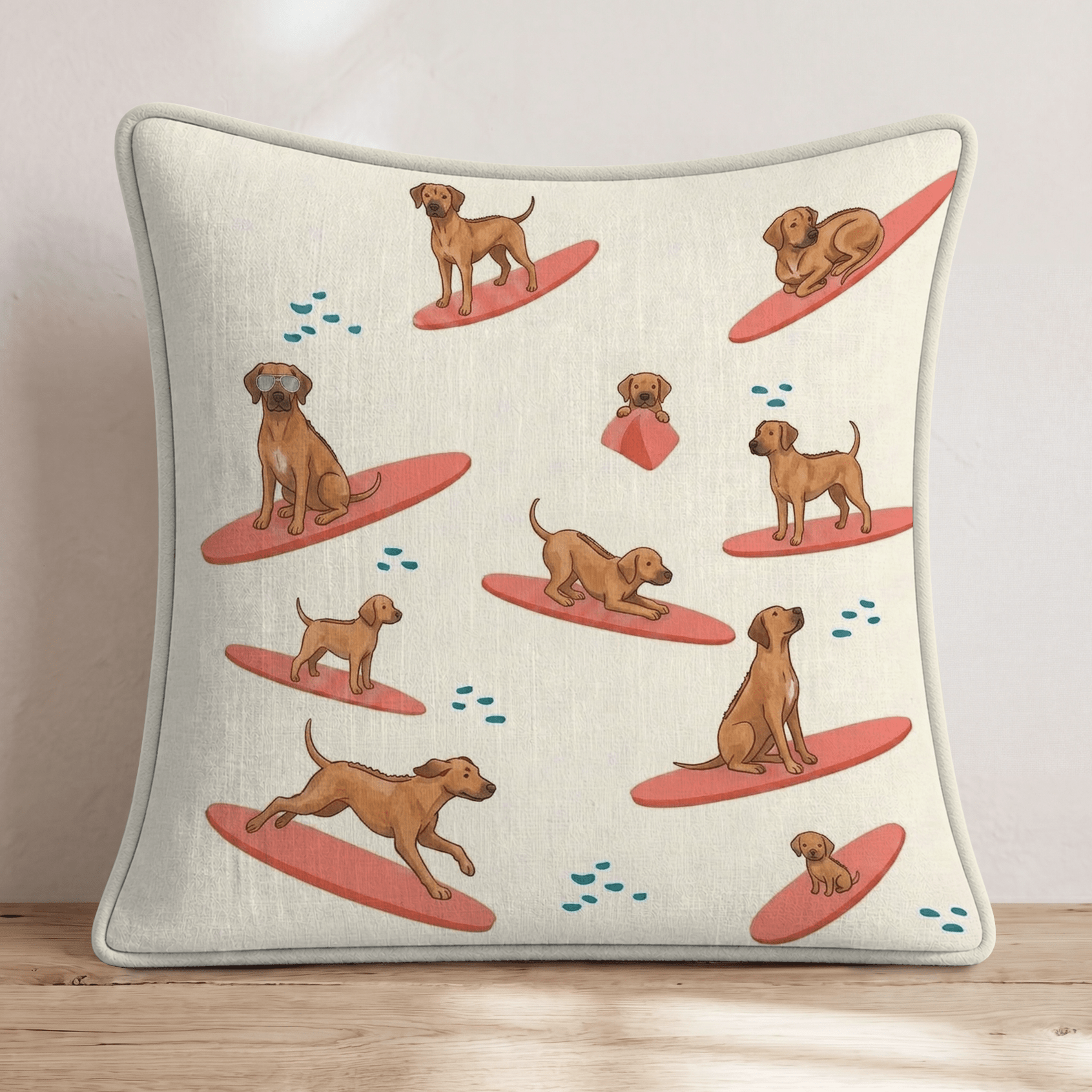 Surf's Up Rhodesian Ridgeback Throw Pillow - Hillcroft Home